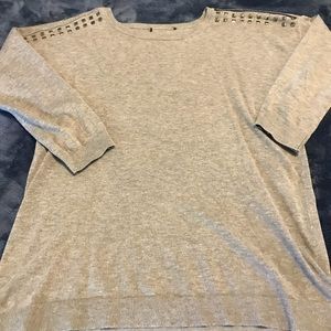 Light gray, soft lightweight 3/4 sleeve sweater.